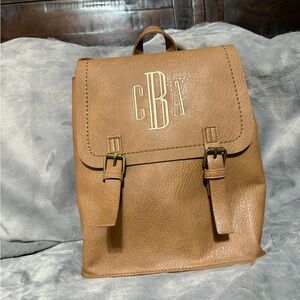 Monogrammed Tan Faux Leather Backpack - CBA
